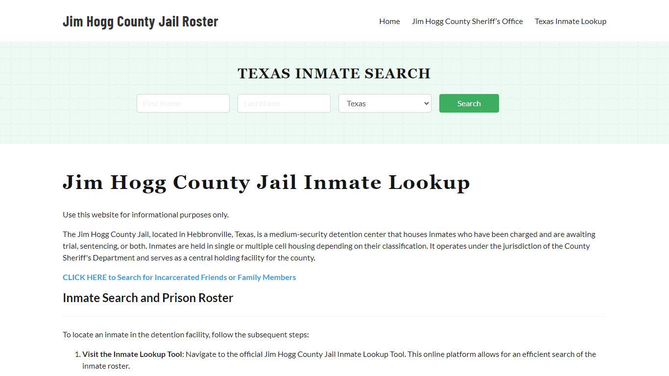 Jim Hogg County Jail Roster Lookup, TX, Inmate Search