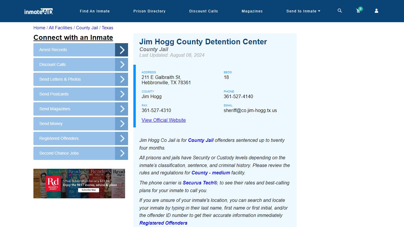 Jim Hogg County Detention Center - Inmate Locator